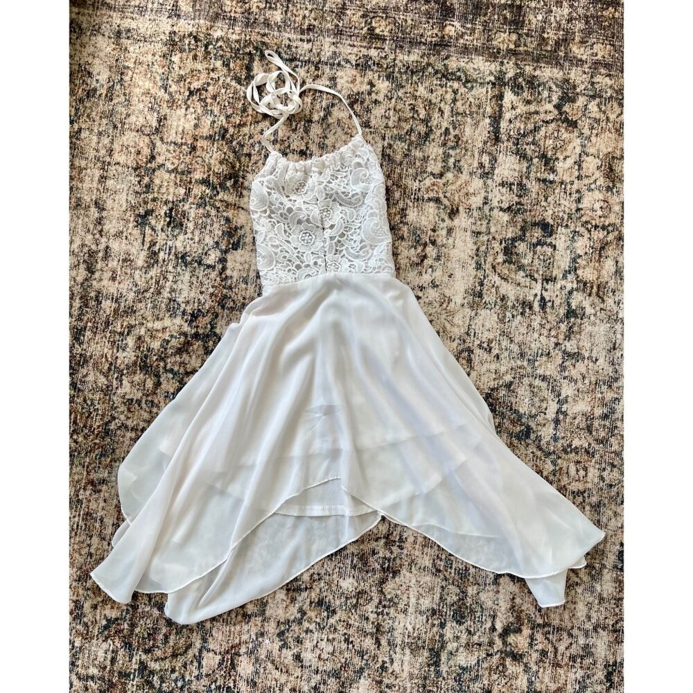 Angel Ivory Lace & Chiffon Halter Dress With Asymmetric Hem Size L